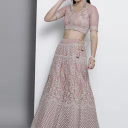 Fusionic Embroidered Net Semi-Stitched Lehenga & Unstitched Blouse With Dupatta image 4