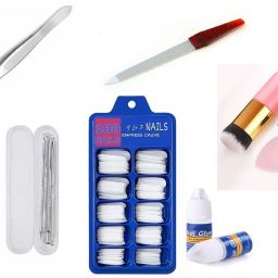 3 Sponge Puff with Foundation Brush with Nail Filer And Plucker + Artificial Fake Arylic Nails and 2 Glue Bottle + Blackhead 4 different Pins-21