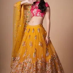 ODETTE Embroidered Semi-Stitched Lehenga & Unstitched Blouse With Dupatta-picture-7