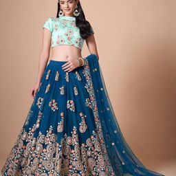 ODETTE Embroidered Semi-Stitched Lehenga & Unstitched Blouse With Dupatta-picture-21
