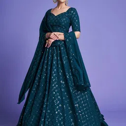 KALINI Embroidered Sequinned Semi-Stitched Lehenga & Unstitched Blouse With Dupatta-17