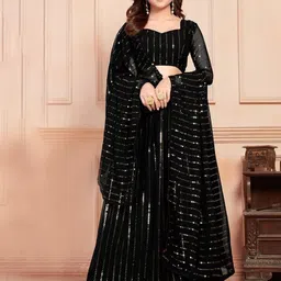 KALINI Embroidered Sequinned Semi-Stitched Lehenga & Unstitched Blouse With Dupatta-20