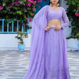 KALINI Embroidered Sequinned Semi-Stitched Lehenga & Unstitched Blouse With Dupatta-11