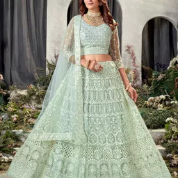 Kvsfab V-Neck Embroidered Sequinned Semi-Stitched Lehenga & Unstitched Blouse With Dupatta-picture-12