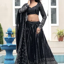 KALINI Embellished Sequinned Semi-Stitched Lehenga & Unstitched Blouse With Dupatta-picture-3