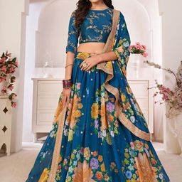 ODETTE Embroidered Thread Work Semi-Stitched Lehenga & Unstitched Blouse With Dupatta-image-4