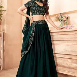 FABPIXEL Green & Gold-Toned Embroidered Sequinned Semi-Stitched Lehenga & Unstitched Blouse With Dupatta-10