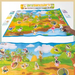 Premium Quality Educational Activity Mat Birds for kids with 20 birds shaped velcro eva cutouts and 10 double sided flash cards-20