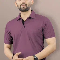 Men Solid Polo Neck Polyester Purple T-Shirt-image-33