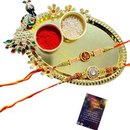 Designer SJ-1056 Mauli Thread Rakhi, Thali, Chawal Roli Pack, Greeting Card Set-10