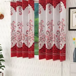 Panipat Textile Hub Maroon & White 4 Pieces Floral Window Curtain-image-88