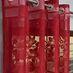 Panipat Textile Hub Red & Beige 2 Pieces Window Curtain-image-55