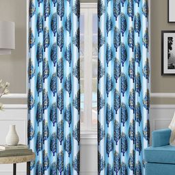 ROMEE Blue & Mustard Set of 2 Floral Room Darkening Door Curtain-17