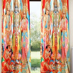 Home Sizzler Orange Coloured & Red 2 Pcs Ethnic Motifs Printed Room Darkening Door Curtain-12