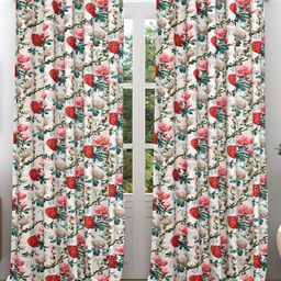 Comfowell Red & White 2 Pcs Floral Room Darkening Window Curtain-image-51