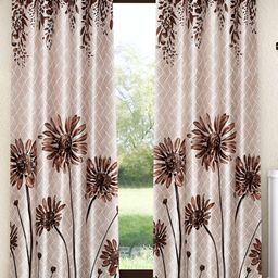 Home Sizzler Brown & White 2 Pieces Floral Door Curtains-23