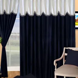 Panipat Textile Hub Black & White 2 Pieces Semi Transparent Long Door Curtain 9 ft-12