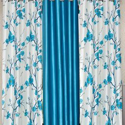 Fashion String White & Blue 3 Pieces Floral Printed Window Curtains-55