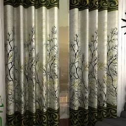 Panipat Textile Hub Green & Beige 2 Pieces Long Door Curtains-image-65