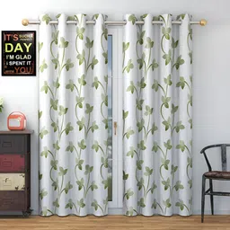 Panipat Textile Hub Green & White 2 Pcs Floral Room Darkening Window Curtain-image-58