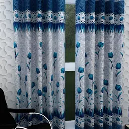 Panipat Textile Hub Blue & Grey 2 Pieces Floral Printed Long Door Curtains-image-72