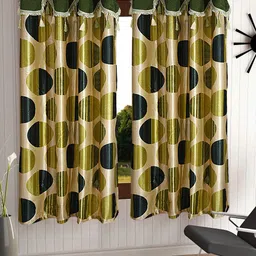 Cortina Olive Green & Cream-Coloured Set of 2  Fancy Valance Polka Printed Window Curtains-image-10