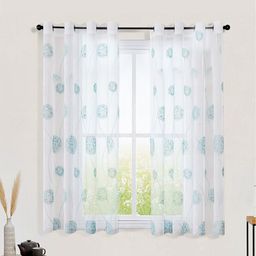 URBAN SPACE White & Blue 2 Pieces Floral Sheer Window Curtains-image-81