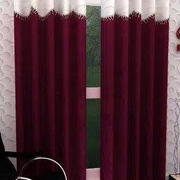 Panipat Textile Hub Maroon & White 2 Pieces Room Darkening Window Curtains-image-58