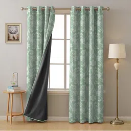 BFAM Green & White Floral Black Out Window Curtain-4