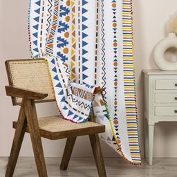 HOMEMONDE Blue & White Geometric Room Darkening Long Door Curtain-image-2