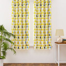 HAPPY HUES Off White & Yellow Geometric Window Curtain-20