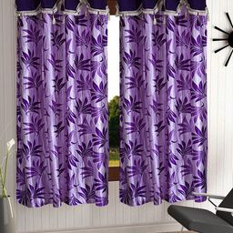 Cortina Purple Set of 2 Fancy Valance Floral Printed Window Curtains-14