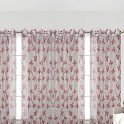 Panipat Textile Hub Maroon & White 4 Pieces Striped Window Curtains-image-87