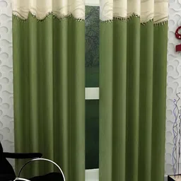Panipat Textile Hub Green & Cream 2 Pieces Door Curtains-image-81