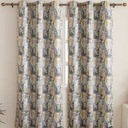 HOMEMONDE Grey & Pink Set of 2 Floral Black Out Long Door Curtain-16