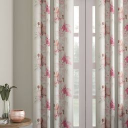 Aura Pink & Off White Floral Printed Premium Jute Room Darkening Window Curtain-16