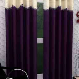 Panipat Textile Hub Purple & Cream-Coloured 2 Pieces Eyelet Window Curtains-57