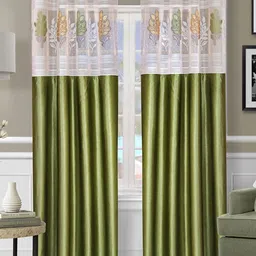 ROMEE Green & White Set of 2 Floral Sheer Long Door Curtain-40