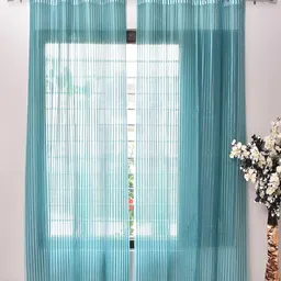 Panipat Textile Hub Blue 2 Pieces Geometric Pattern Sheer Long Door Curtains-image-24