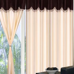 Panipat Textile Hub Beige & Brown 3 Pieces Eyelet Door Curtains-57