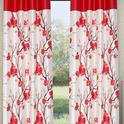 Fashion String White & Red 2 Pieces Floral Printed Window Curtains-image-48