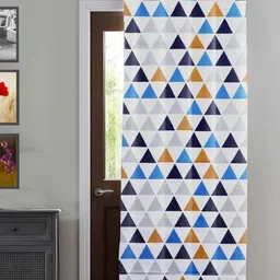 HOMEMONDE White & Blue Geometric Cotton Room Darkening Window Curtain-image-63
