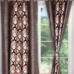 Kuber Industries White & Black 2 Pieces Geometric Silk Black Out Door Curtains-image-91