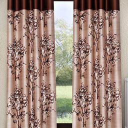 Fashion String Brown & White 2 Pieces Floral Printed Window Curtains-3