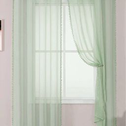 URBAN SPACE Green 2 Pieces Polyester Sheer Long Door Curtain-37