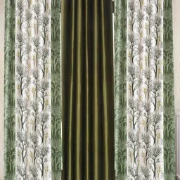Fashion String Green & White 3 Piece Tree Printed Window Curtain-image-87