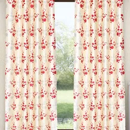 Home Sizzler Cream & Maroon 2 Pieces Floral Door Curtain-15