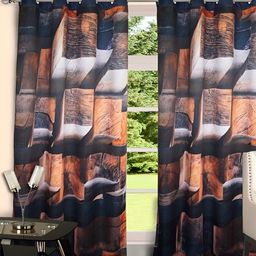 Lushomes Brown & Blue Abstract Printed Eyelet Black Out Door Curtain-4