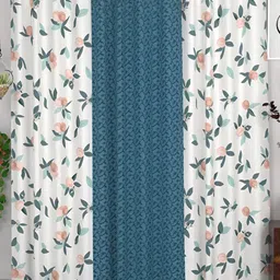 CHHAVI INDIA Grey & White 3 Pieces Floral Printed Eyelet Door Curtains-image-87