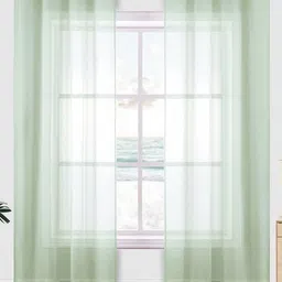 URBAN SPACE Green 2-Pieces Sheer Linen Window Curtains-image-85